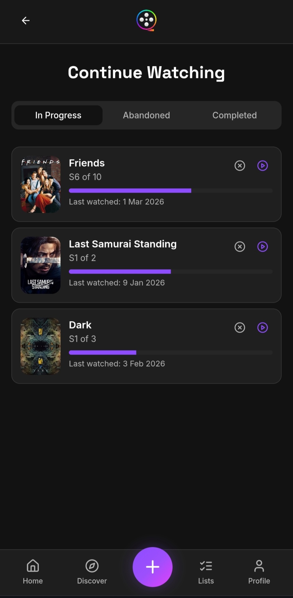 FlickTrackr Continue Watching – track TV series progress season by season
